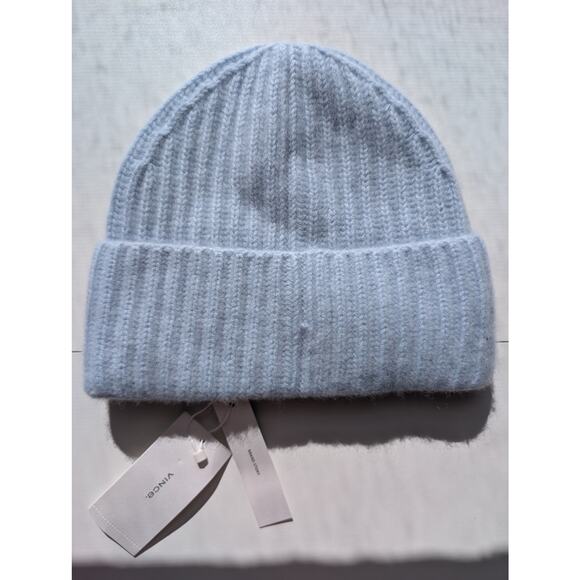 VINCE NWT $165 100% Cashmere Chunky Rib Beanie Hat in Light Tide Blue OS - Picture 4 of 16